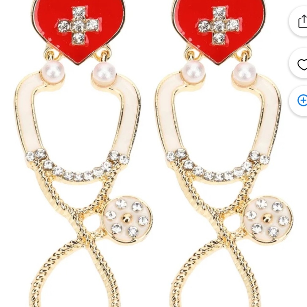 Betsey Johnson Red and Gold Stethoscope Earrings